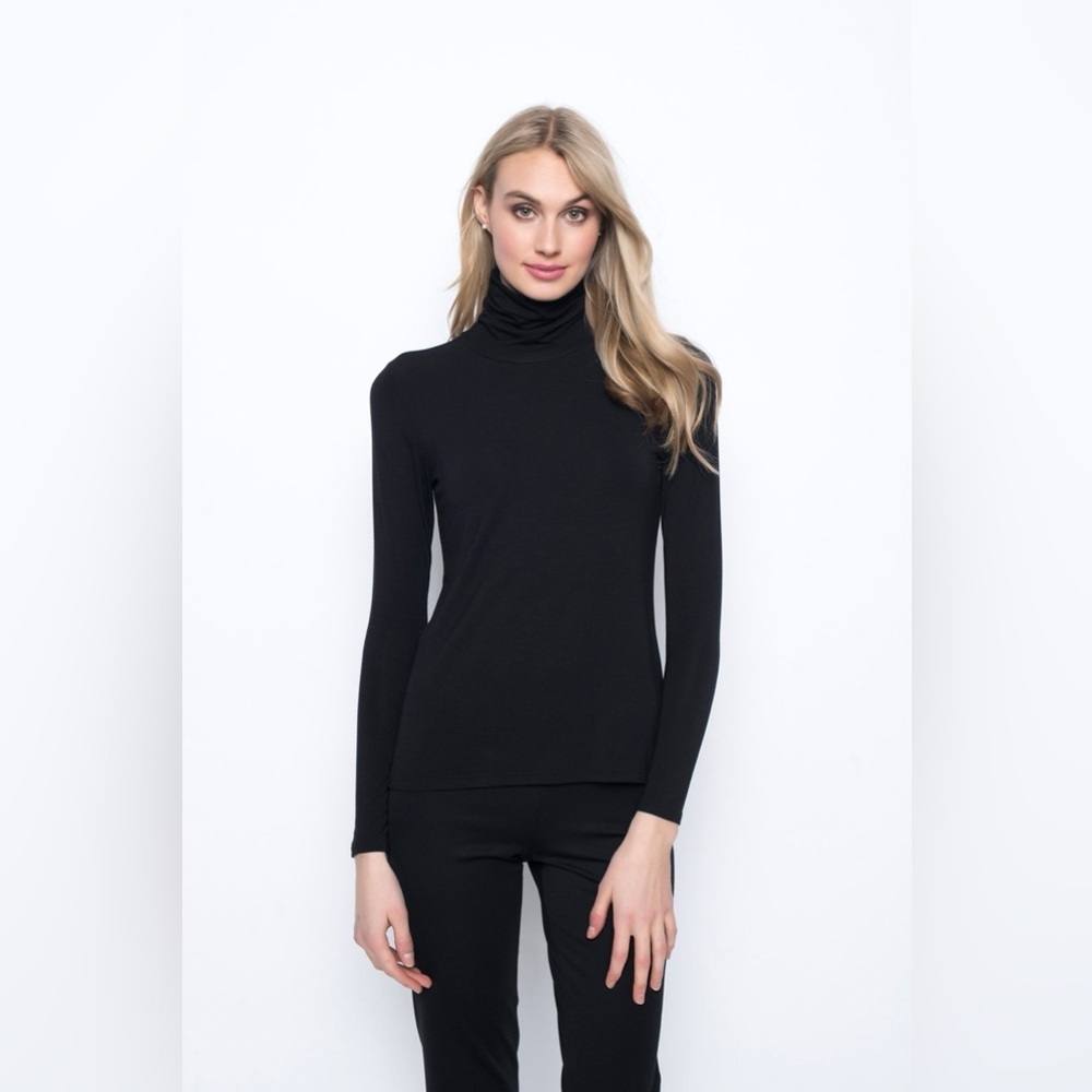 Picadilly Canada Black Turtleneck Top Long Sleeve Stretch Knit Size Large